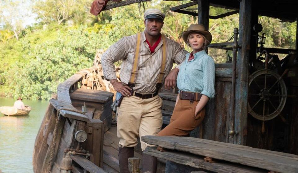 Dwayne Johnson as Frank and Emily Blunt as Lily in JUNGLE CRUISE. Photo by Frank Masi. © 2020 Disney Enterprises, Inc. All Rights Reserved.