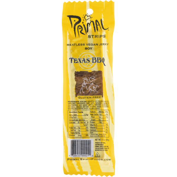 1) Primal Strips Meatless Vegan Jerky Soy Texas BBQ