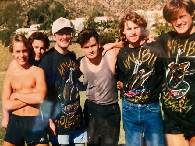 <p>Chad Lowe Instagram </p> Rob Lowe, Chad Lowe, and Charlie Sheen with friends.