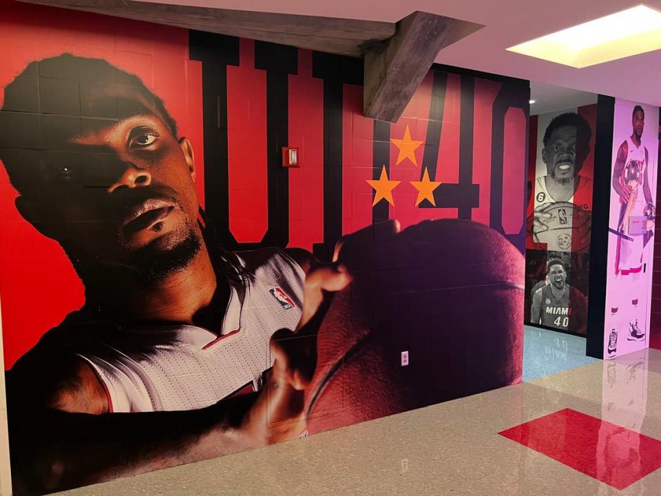 Section 305 at Miami-Dade Arena is now dedicated to Miami Heat forward and captain Udonis Haslem. This photo is of the concourse immediately outside of the section.