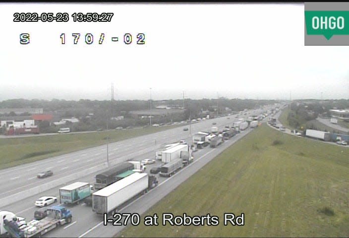 Traffic is backed up on Interstate 270 southbound in the western part of Franklin County after a crash involving a pedestrian near the I-270 exit to West Broad Street.