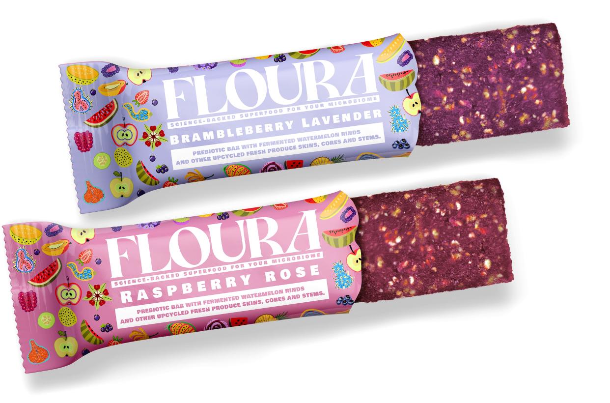 This is a rendering showing the packaging and product for Floura Bars, a new product from Jeni Britton, the founder of Jeni's Splendid Ice Creams.