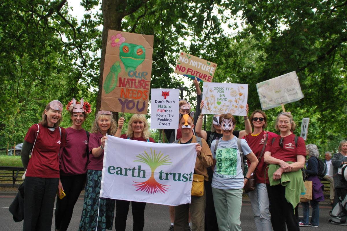 Earth Trust volunteers participating in the London Restore Nature Now protests. <i>(Image: Earth Trust)</i>