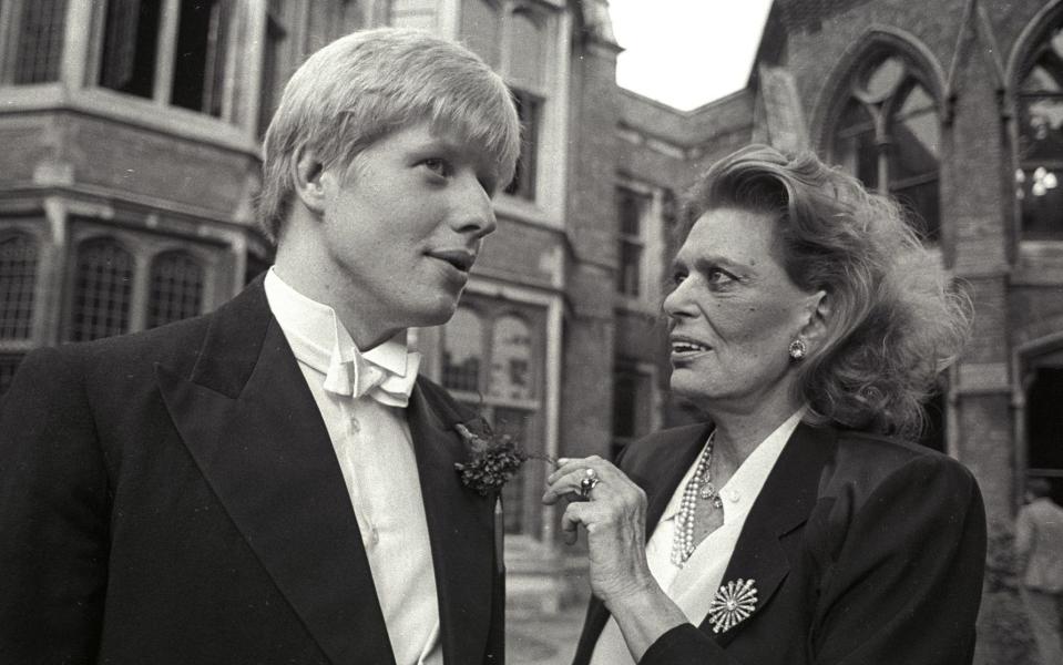 The Greek minister for culture, Melina Mercouri, speaking with President of the Oxford Union society Boris Johnson before she made a speech about the Elgin Marbles - Reuters