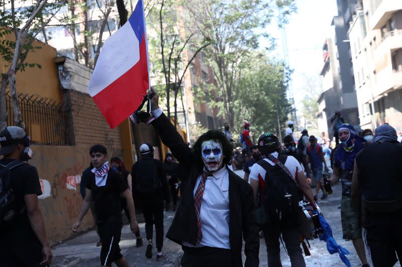 Protest against Chile's government during the one-year anniversary in Santiago of the protests and riots in 2019