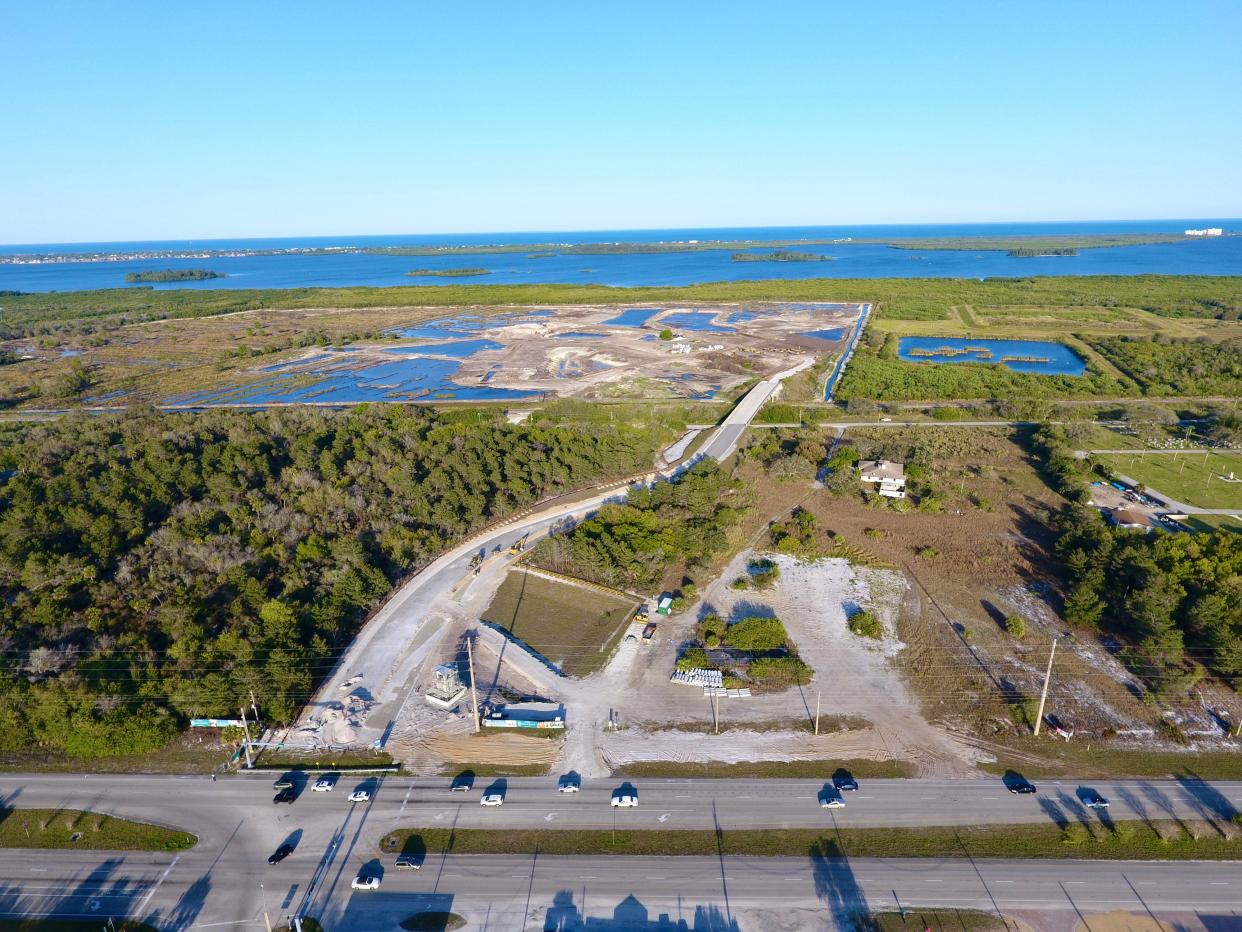 Work progresses on the new Seagrove community in St. Lucie County near the Indian River County line at Turnpike Feeder Road and U.S. 1 in March 2024. The entrance will lead you over a bridge going over Old Dixie Highway and the subdivision is on the river. It will be a community of about 350 single-family homes and 306 townhomes built by Lennar, according to its website, all with “resort-style amenities,” including a pool, playground, dog park, community gardens and sports courts.