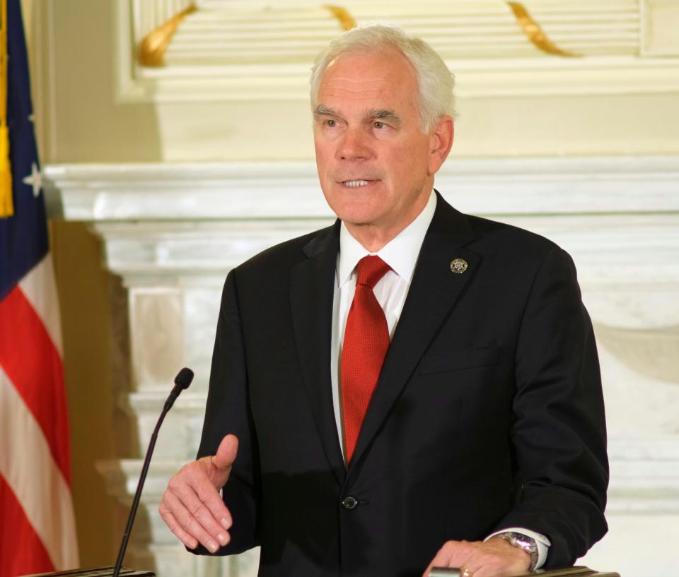 Oklahoma Attorney General John O'Connor, shown here during a press conference on June 24, 2022 about abortion, announced a settlement on Saturday with opioid distributors.