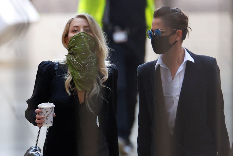 Actor Amber Heard arrives at the High Court in London