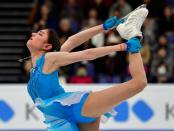 Russia's Evgenia Medvedeva competes in the women’s short program at the ISU World Figure Skating Championships in Helsinki, Finland on March 29, 2017