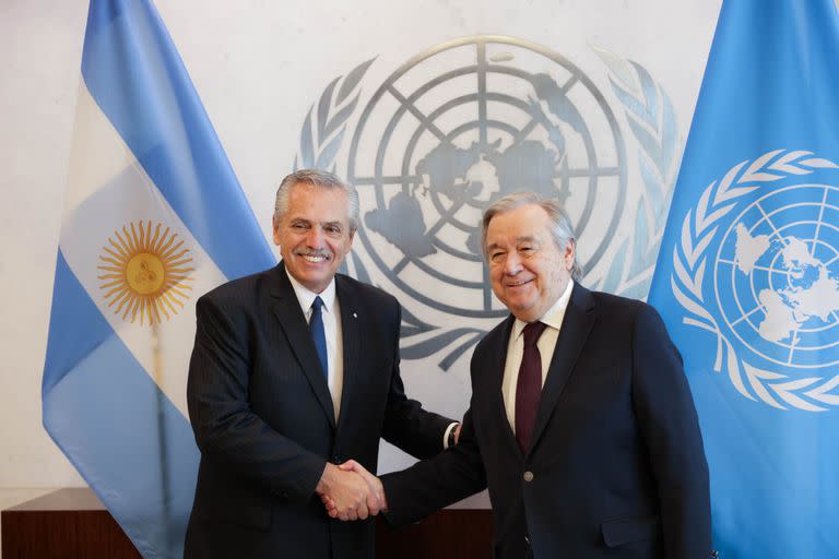 Alberto Fernández, hoy, con António Guterres, secretario general de la ONU