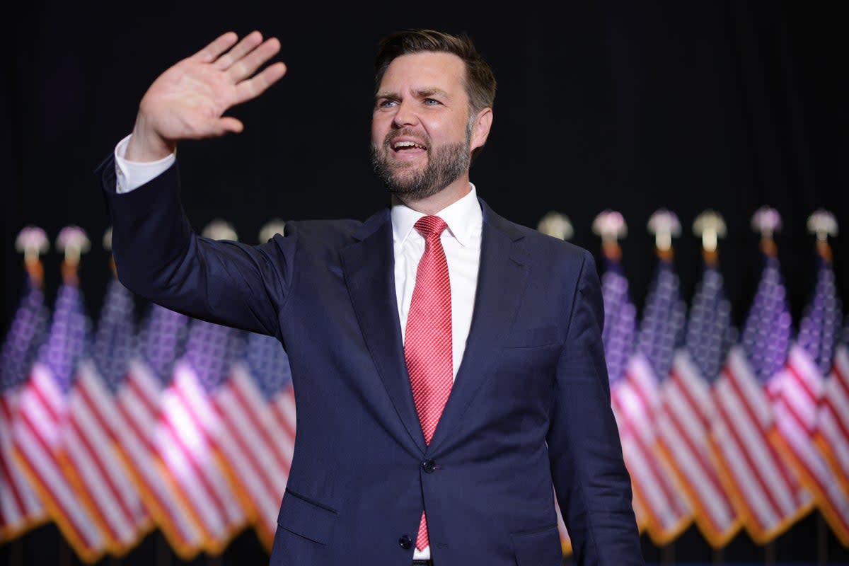 JD Vance speaks to supporters in Virginia on July 22. His recently resurfaced comments about childless adults and birth rates have invited scrutiny into a right-wing natalist movement (Getty Images)