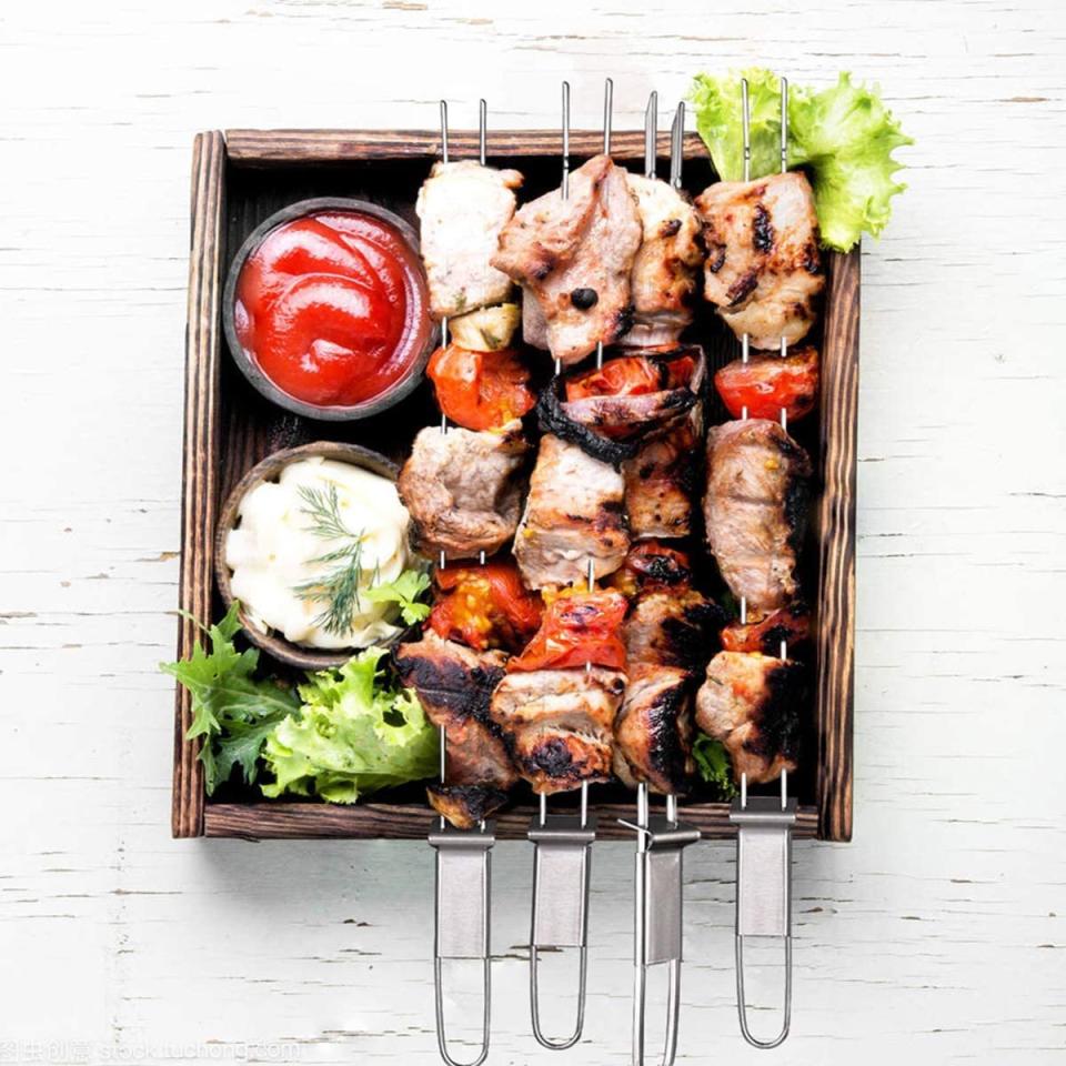 Lucalda Long Double Pronged BBQ Skewers with Push Bar