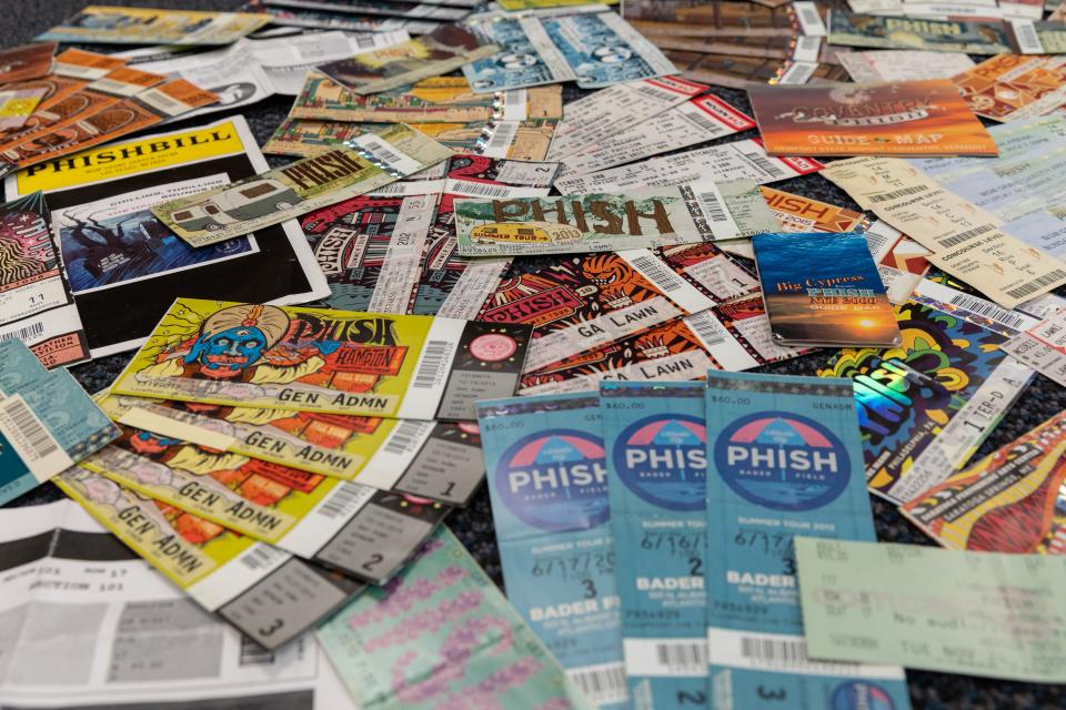 Matt Urban of Wilmington has a collage of Phish ticket stubs from shows attended in the last 20 years.