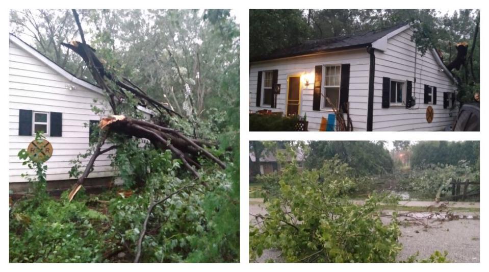 Storm damage is shown around an Elizabeth Street home in Comber, Ont., following an August storm.