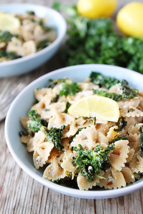 <p>Once you try goat cheese on pasta, you'll be hooked.</p><p>Get the recipe from <a rel="nofollow noopener" href="http://www.twopeasandtheirpod.com/goat-cheese-lemon-pasta-with-kale/" target="_blank" data-ylk="slk:Two Peas and Their Pod;elm:context_link;itc:0;sec:content-canvas" class="link ">Two Peas and Their Pod</a>.</p>