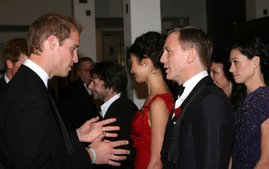 <p>Prince William chatted up Daniel Craig at the London premiere on Oct. 29, 2008. (Photo: Getty Images)<br></p>