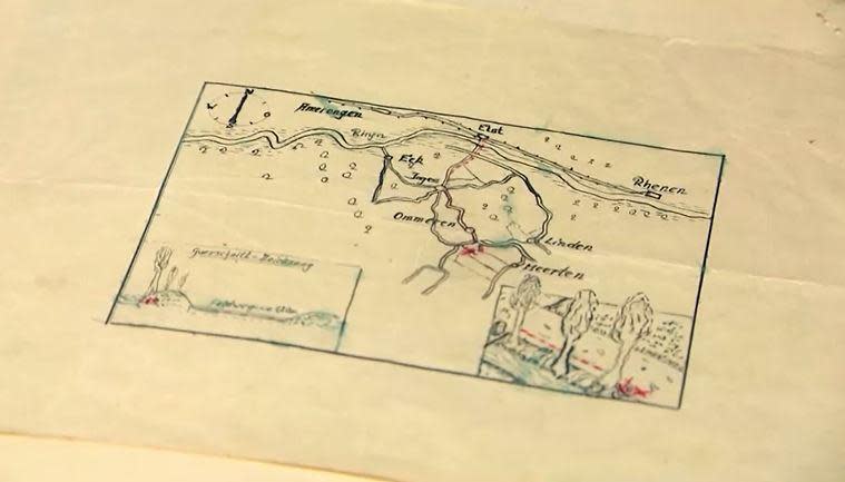 A small map, published online after being kept secret for 75 years by authorities in the Netherlands, purportedly shows the location of riches looted by Nazi German soldiers during World War II.  / Credit: Reuters