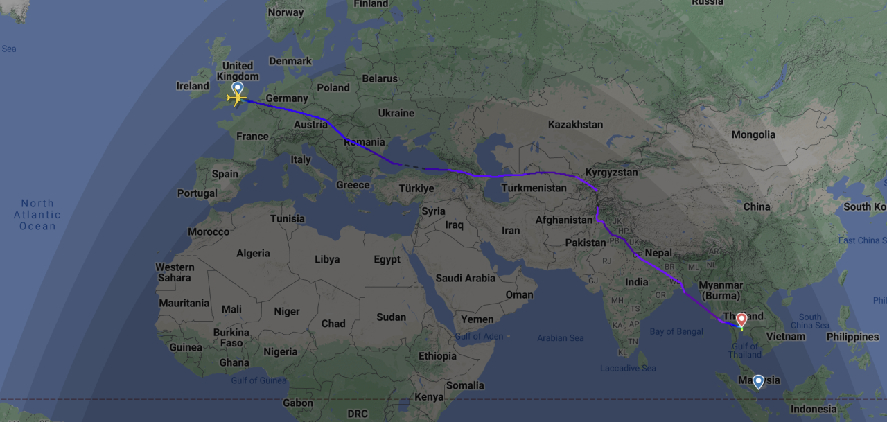 The plane was close to its destination when it encountered severe turbulence and rerouted to Bangkok. (Flight Radar)