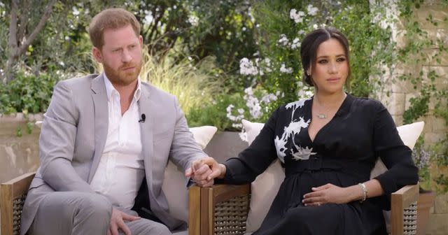 CBS/ Youtube Prince Harry and Meghan Markle during their interview with Oprah Winfrey in 2021.