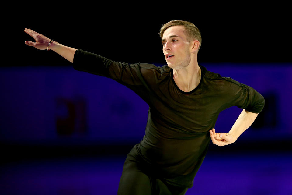 Adam Rippon skates in the Smucker's Skating Spectacular during the 2018 Prudential U.S. Figure Skating Championships at the SAP Center on January 7, 2018 in San Jose, California.