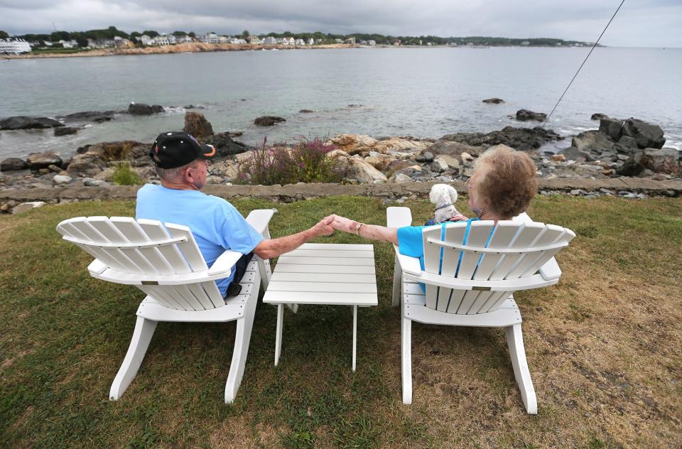 Patricia and Richard Hathaway honeymooned at York Beach 60 years ago and they are both 80 as they look out over Short Sands Beach area.