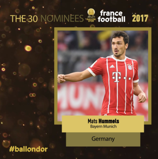 Les 30 nommés au Ballon d'Or 2017