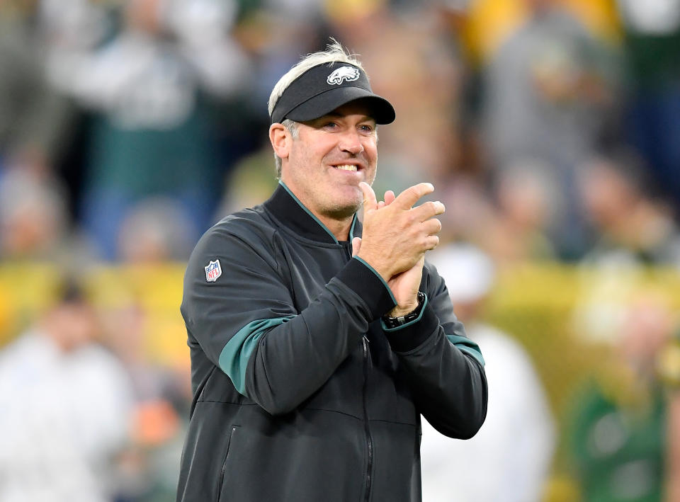 Eagles coach Doug Pederson was happy with the reversal of a pass interference call. (Getty Images)