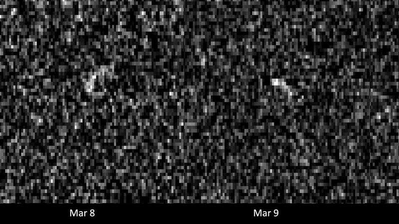 Images of Apophis captured by radio antennas at the Deep Space Network’s Goldstone complex in California and the Green Bank Telescope in West Virginia when the asteroid was 10.6 million miles (17 million kilometers) away. - Image: NASA/JPL-Caltech and NSF/AUI/GBO