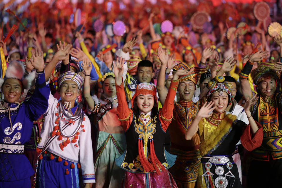 Performers take part in the evening gala marking the 70th founding anniversary of People's Republic of China, on its National Day in Beijing, China October 1, 2019. (Photo: Jason Lee/Reuters)