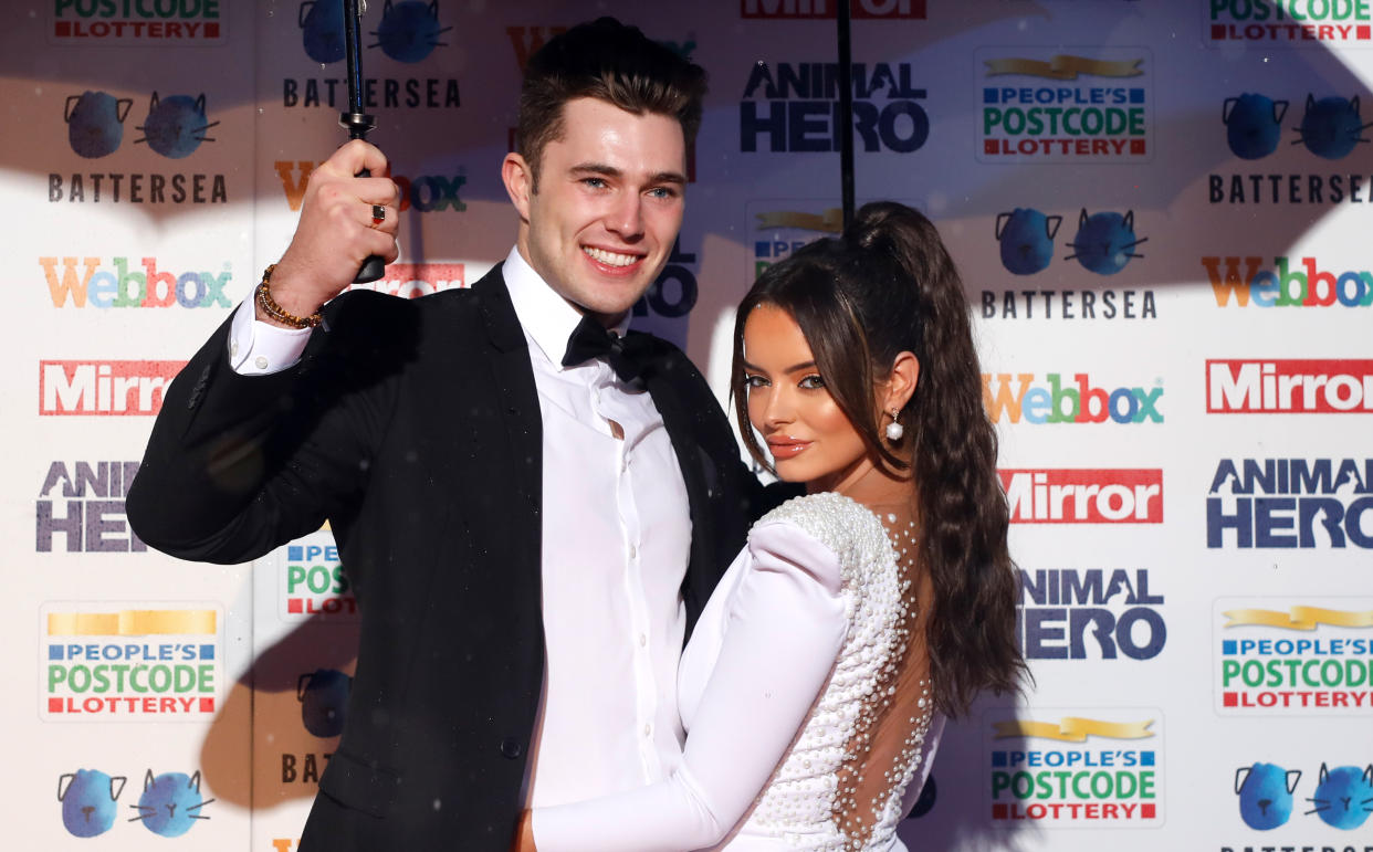 Curtis Pritchard and Maura Higgins attending the Mirror Animal Hero Awards 2019, in partnership with People's Postcode Lottery and Webbox, held at the Grosvenor House Hotel, London. (Photo by David Parry/PA Images via Getty Images)