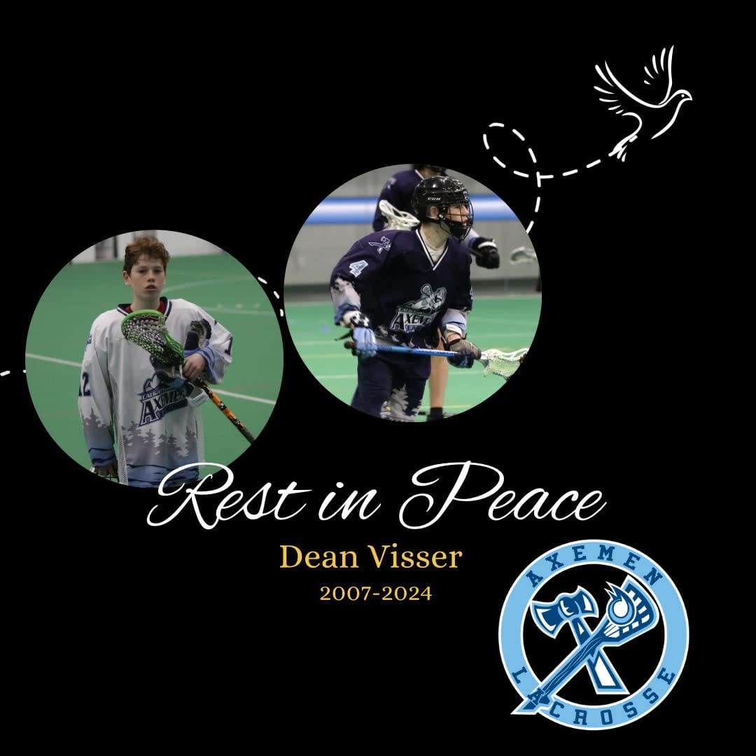 Dean Visser, 16, was fatally stabbed on Thursday evening. A 17-year-old is charged with first-degree murder. (Axemen Lacrosse/Facebook  - image credit)