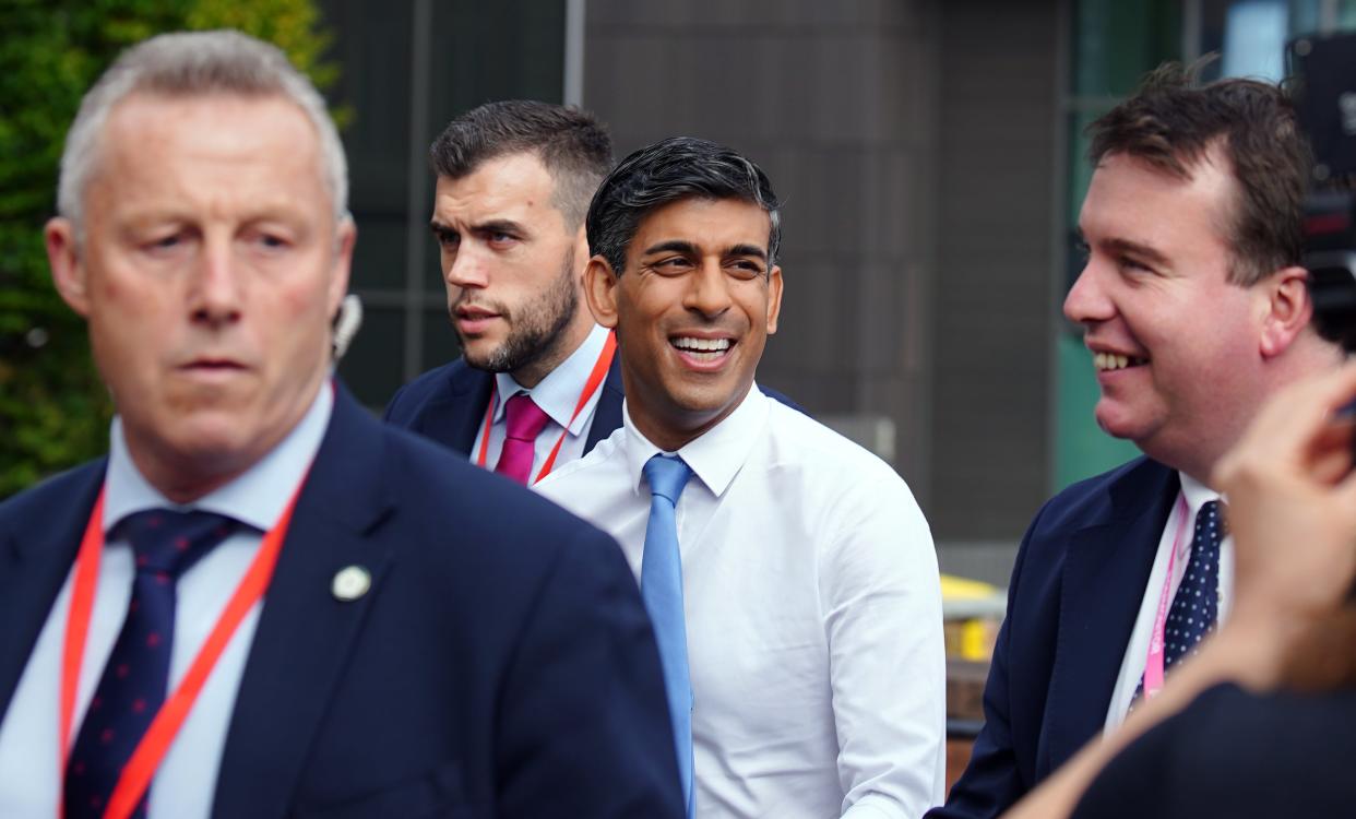 Prime Minister Rishi Sunak makes his way from the hotel into the conference hall, during the Conservative Party annual conference (Peter Byrne/PA Wire)