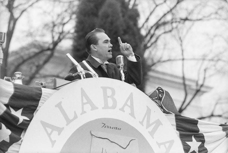 Alabama governor George C. Wallace promises “segregation now, segregation tomorrow, segregation forever” during his 1963 inaugural address. In June of 1963, Wallace blocked the door to a University of Alabama building to prevent the court-ordered enrollment of two black students, until federal marshals forced him to step aside. He quickly became a symbol of resistance to integration. In later years, Wallace publicly claimed remorse for his actions, stating that he had never been a racist at heart. - Photo: Bettmann / Contributor (Getty Images)