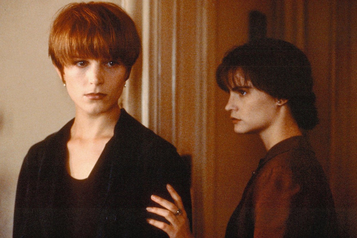 Takeover bid: Bridget Fonda, far left, and Jennifer Jason Leigh in the film Single White Female, 1992: Rex Features