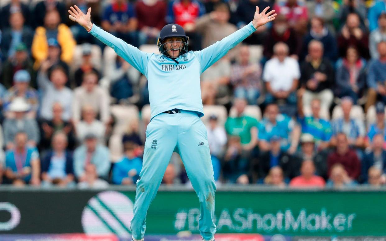 England's Joe Root celebrates after the dismissal of West Indies' Sheldon Cottrell during the 2019 Cricket World Cup  - AFP