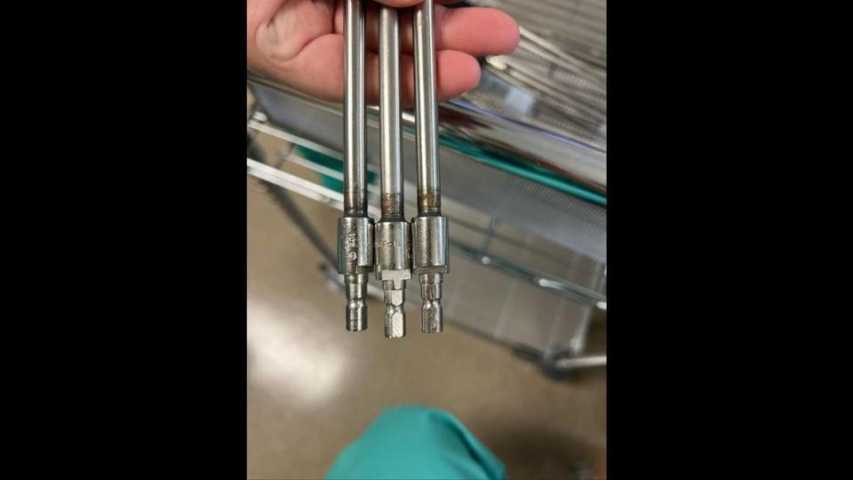 Elizabeth Bell, a former Sterile Processing Manager at Saint Luke’s Health System, said she photographed orthopedic instruments used for hip procedures that were still used by operating room staff despite being rusted and damaged.