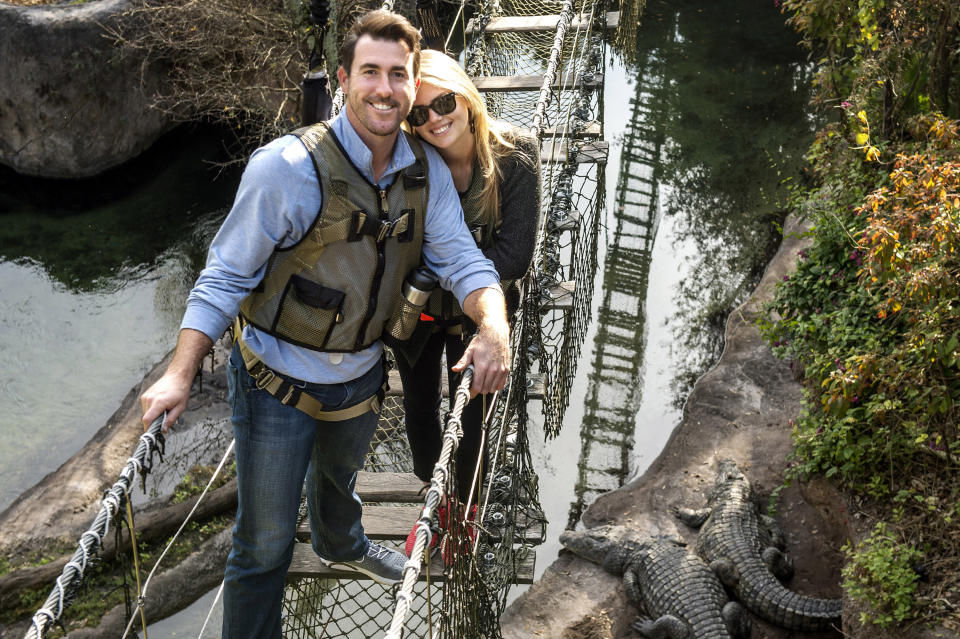 <p>Kate Upton and Justin Verlander are all smiles Feb. 3, 2015 during a safari adventure on Wild Africa Trek at Disney’s Animal Kingdom theme park in Lake Buena Vista, Fla. The couple visited Walt Disney World Resort on vacation before Verlander reports for spring training later this month. (Chloe Rice, photographer) </p>