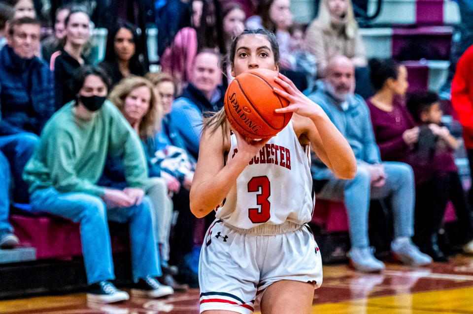 Old Rochester's Logan Fernandes has her focus on the basket.