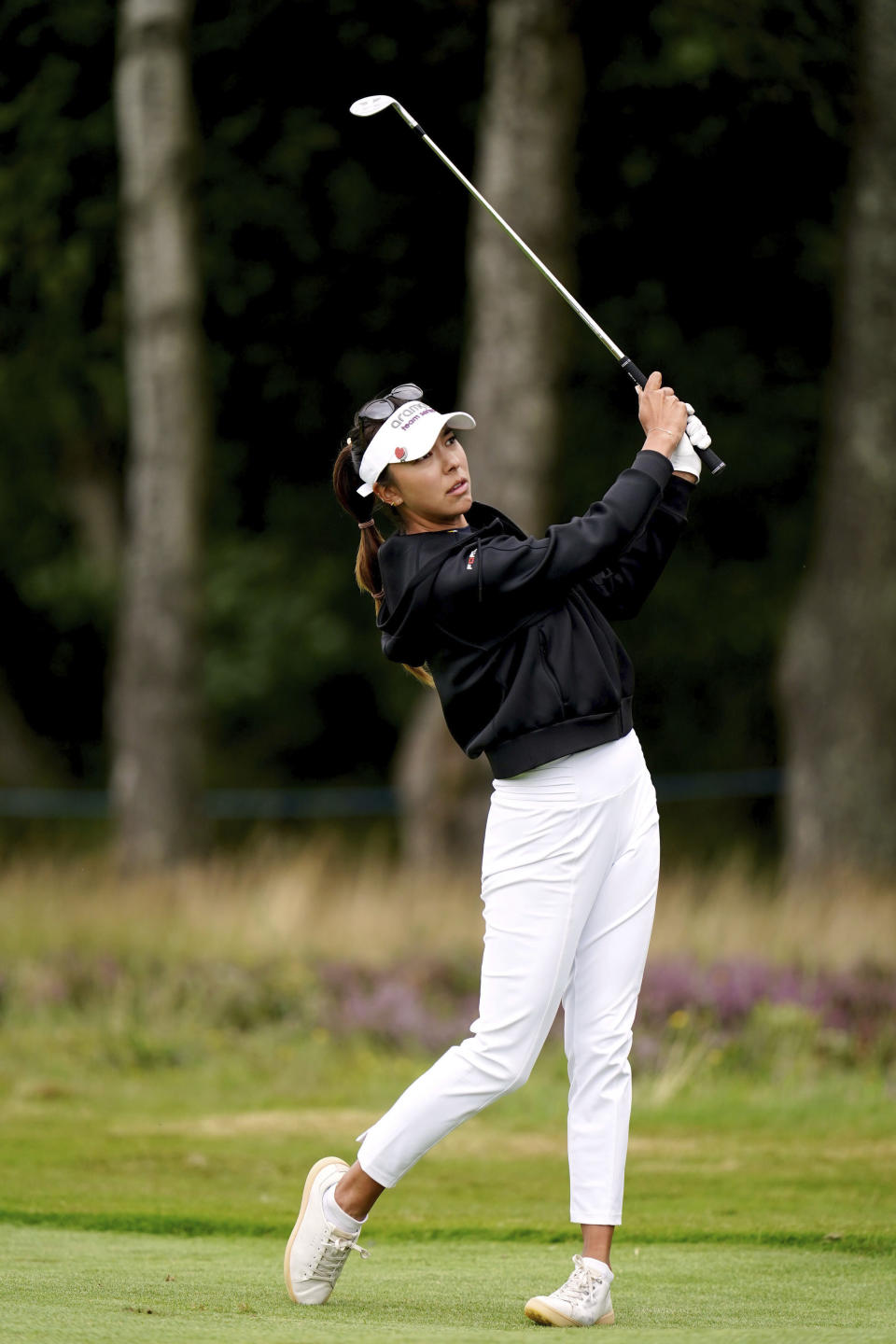 USA's Alison Lee on the 3rd fairway during day three of the 2023 AIG Women's Open at Walton Heath, Surrey, England, Saturday, Aug. 12, 2023. (John Walton/PA via AP)