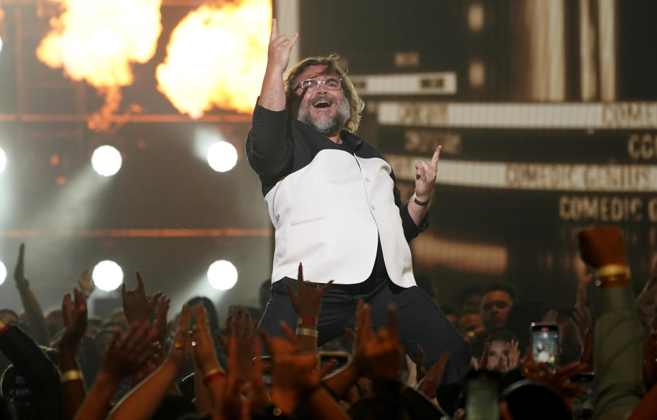 Jack Black accepts the comedic genius award at the MTV Movie and TV Awards on Sunday, June 5, 2022, at the Barker Hangar in Santa Monica, Calif. (AP Photo/Chris Pizzello)