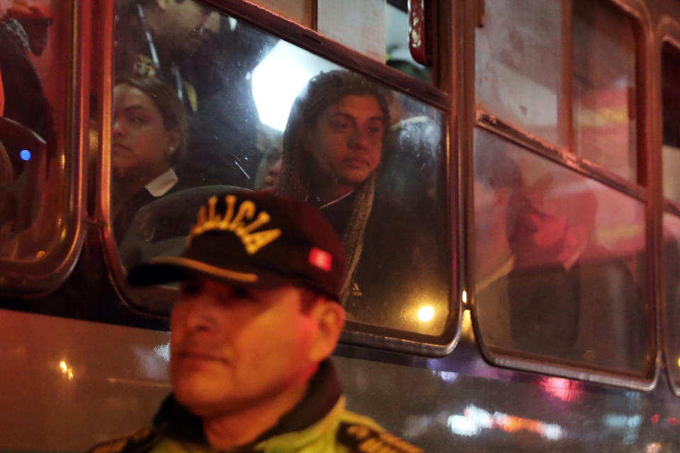 <p>A detained Venezuelan migrant waits on a bus to be transported to Los Olivos district in Lima, Peru, Aug. 17, 2018. (Photo: Guadalupe Pardo/Reuters) </p>