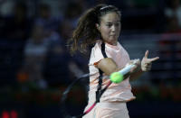 Dubai Duty Free Tennis Championships - Semi-Finals - Dubai, United Arab Emirates - February 23, 2018. Daria Kasatkina of Russia in action against Garbine Muguruza of Spain. REUTERS/Satish Kumar