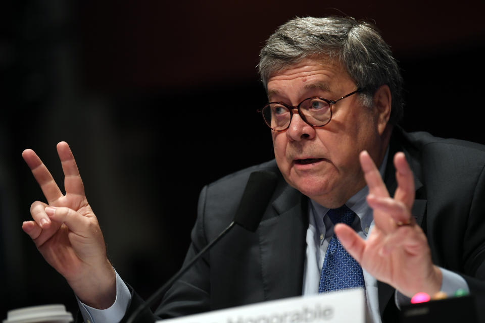 Attorney General William Barr testifies during a House Judiciary Committee hearing on the oversight of the Department of Justice on Capitol Hill, Tuesday, July 28, 2020 in Washington. (Matt McClain/The Washington Post via AP, Pool)