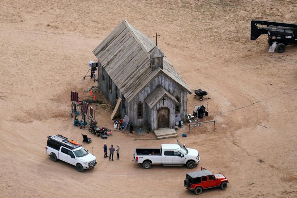 PHOTO: This aerial photo shows the Bonanza Creek Ranch in Santa Fe, New Mexico, Oct. 23, 2021, used for the film 'Rust.'  (Jae C. Hong/AP, FILE)