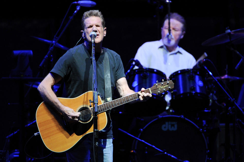 Musicians Glenn Frey, left, and Don Henley of the Eagles perform at Madison Square Garden on Friday, Nov. 8, 2013 in New York. (Photo by Evan Agostini/Invision/AP)