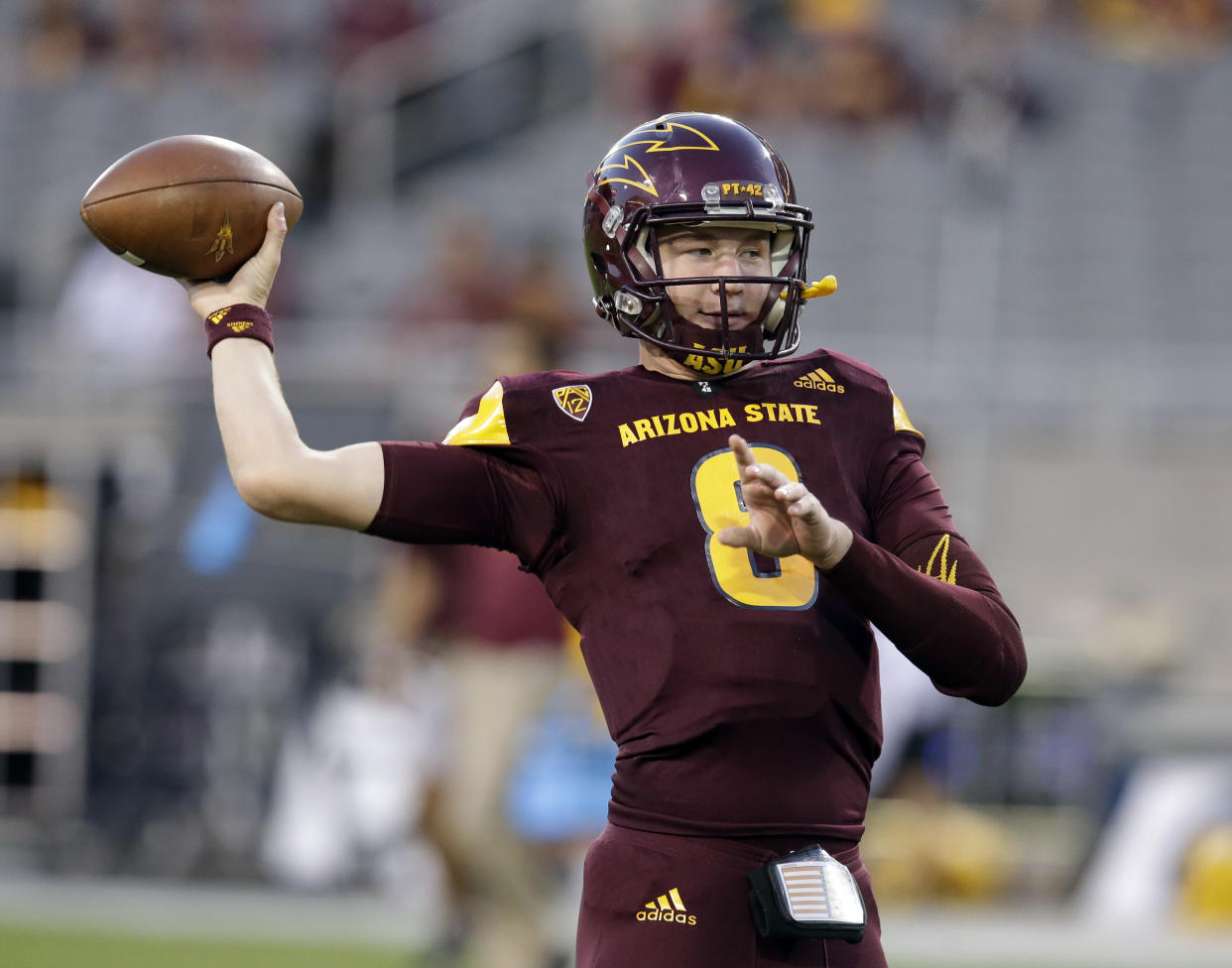 Arizona State quarterback Blake Barnett (8) in the first half during an NCAA college football game against Oregon, Saturday, Sept. 23, 2017, in Tempe, Ariz. (AP Photo/Rick Scuteri)