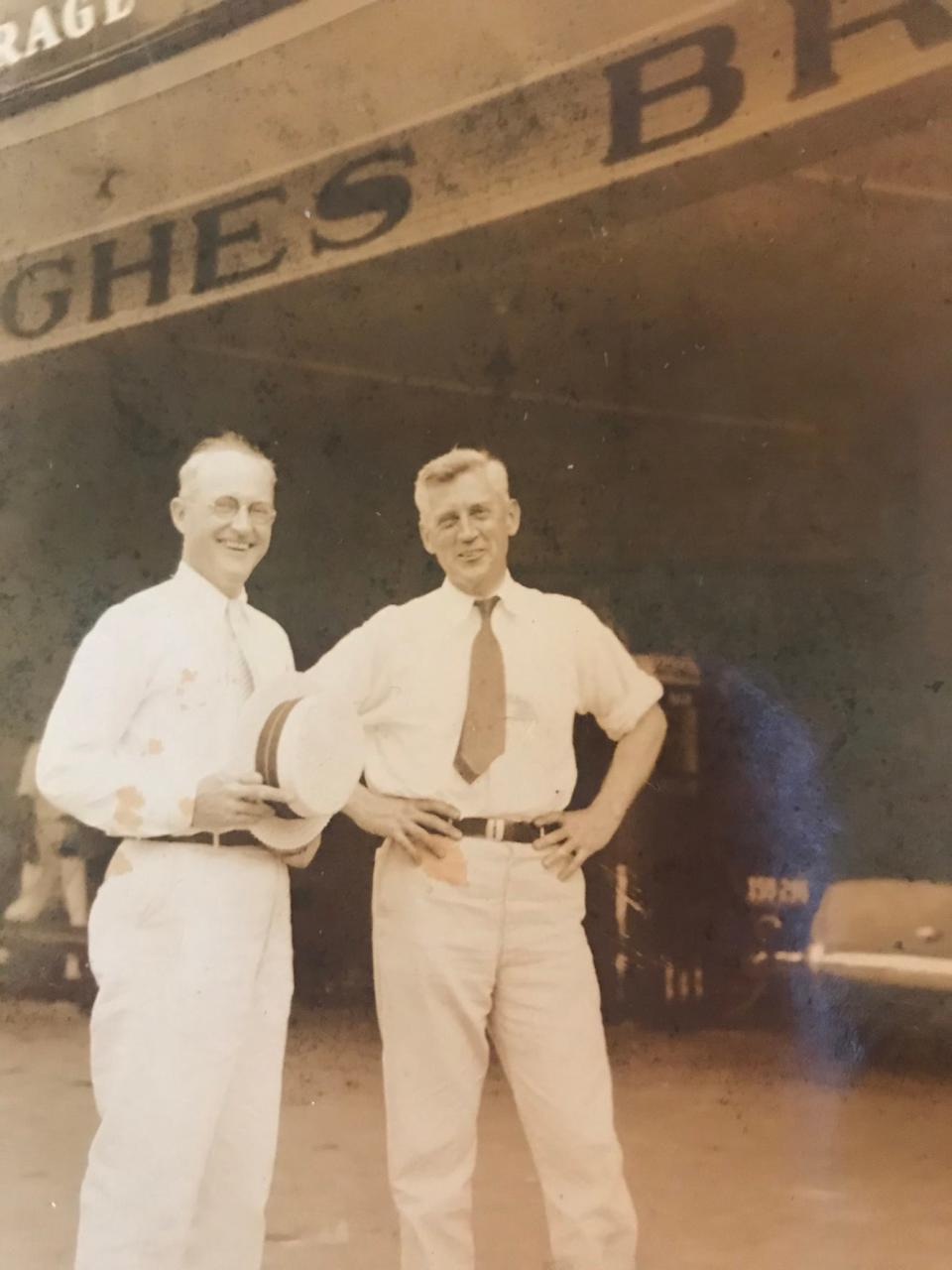 Undated photo of John Winder Hughes (left) and his brother, James Bettner "Jimmy" Hughes, the original owners of Hughes Bros. in Wilmington. Now with two locations, it started with a gas station and repair shop at Second and Market streets in 1921.