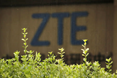 FILE PHOTO: The logo of China's ZTE Corp is seen at the lobby of ZTE Beijing research and development center building in Beijing, China June 13, 2018. REUTERS/Jason Lee