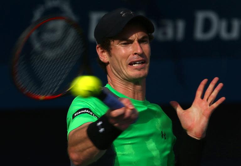 Andy Murray in action against Borna Coric of Croatia in the quarter-finals of the Dubai Duty Free Tennis Championships on February 26, 2015
