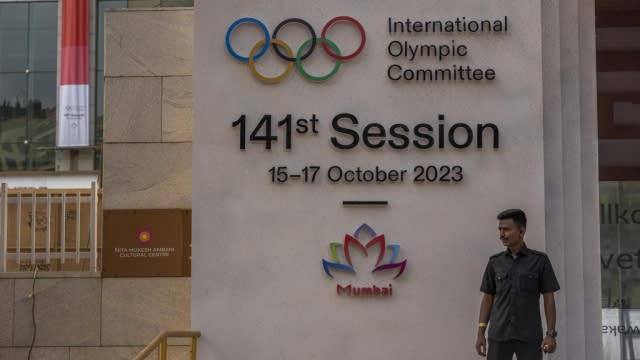 Outside the 141st International Olympic Committee session.